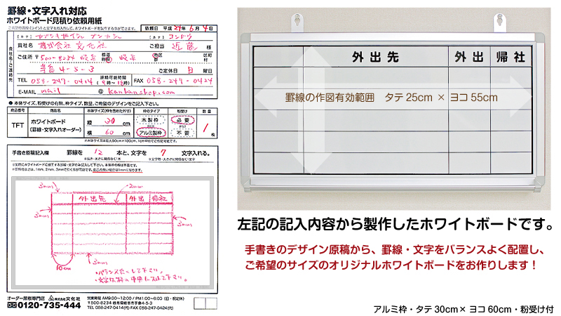 罫線 文字入れ 特注ホワイトボード 見積もり依頼