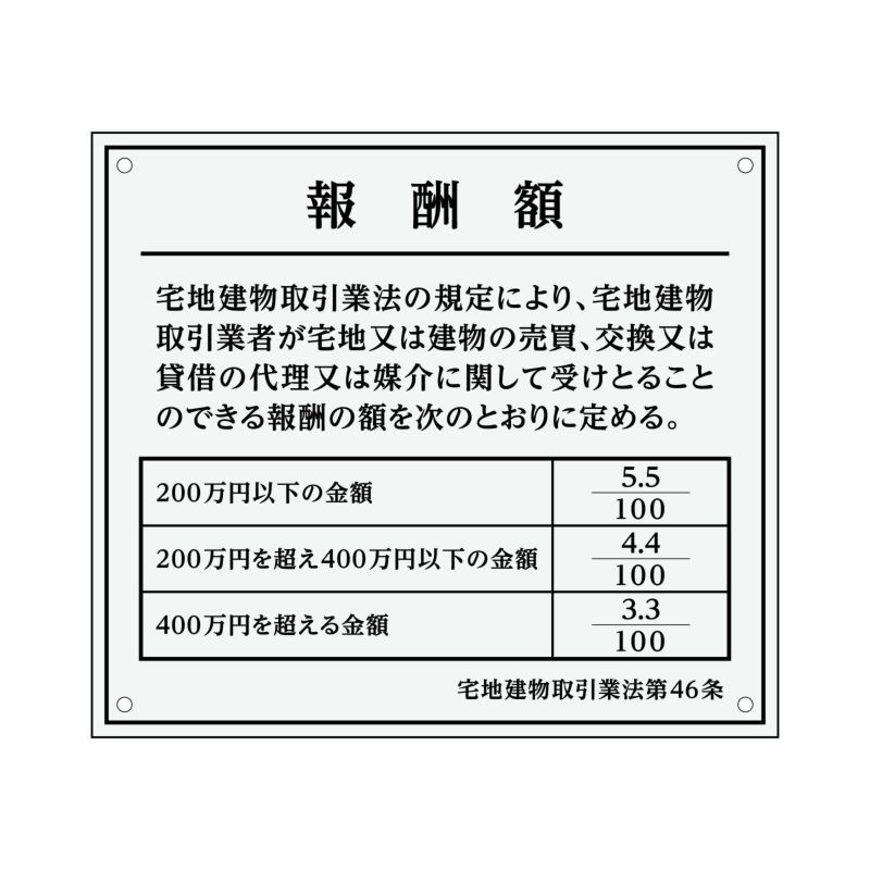 業者票 「報酬額」 許可票 プレート 室内用の掲示表示板 クリアプレート アクリル板 透明 すりガラス調裏刷り 文字入れ加工込 宅建 管理 壁面取付OK ステンレスよりも軽い 商品一覧/プレート看板・シール/法令許可票