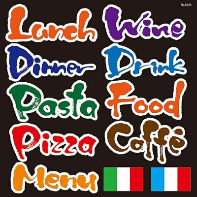 シール メニュー看板 文字 手書き風 Lunch Drink Pasta Pizzza 英文字 装飾 デコレーションシール チョークアート 窓ガラス 黒板 看板 Pop ステッカー 看板ショップ