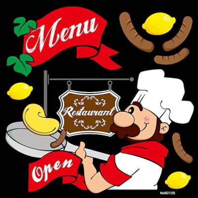 シール キャラクター コック シェフ Menu open オムレツ 洋食カフェ 装飾 デコレーションシール チョークアート 窓ガラス 黒板 看板 POP ステッカー 商品一覧/プレート看板・シール/シール・ステッカー/デコレーション/洋食・カフェ店