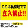 イラスト看板 「ここは私有地です 立入禁止！！」 小サイズ(45cm×30cm)  表示板 黄色地 横型 立ち禁止 注意 商品一覧/プレート看板・シール/注意・禁止・案内/立入禁止/子ども向け