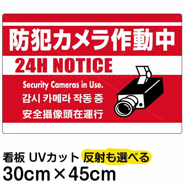 イラスト看板 「防犯カメラ作動中」 小サイズ(45cm×30cm)  表示板 赤地 監視カメラ 商品一覧/プレート看板・シール/注意・禁止・案内/防犯用看板