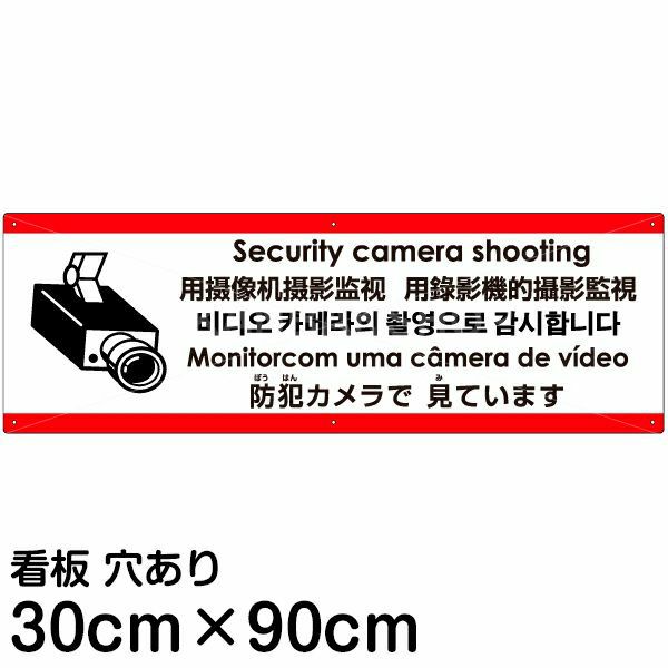 注意看板 「防犯カメラで見ています」 大サイズ(30cm×90cm)   多国語 案内 プレート 英語 中国語（簡体 繁体） ハングル語 ポルトガル語 日本語 商品一覧/プレート看板・シール/注意・禁止・案内/防犯用看板