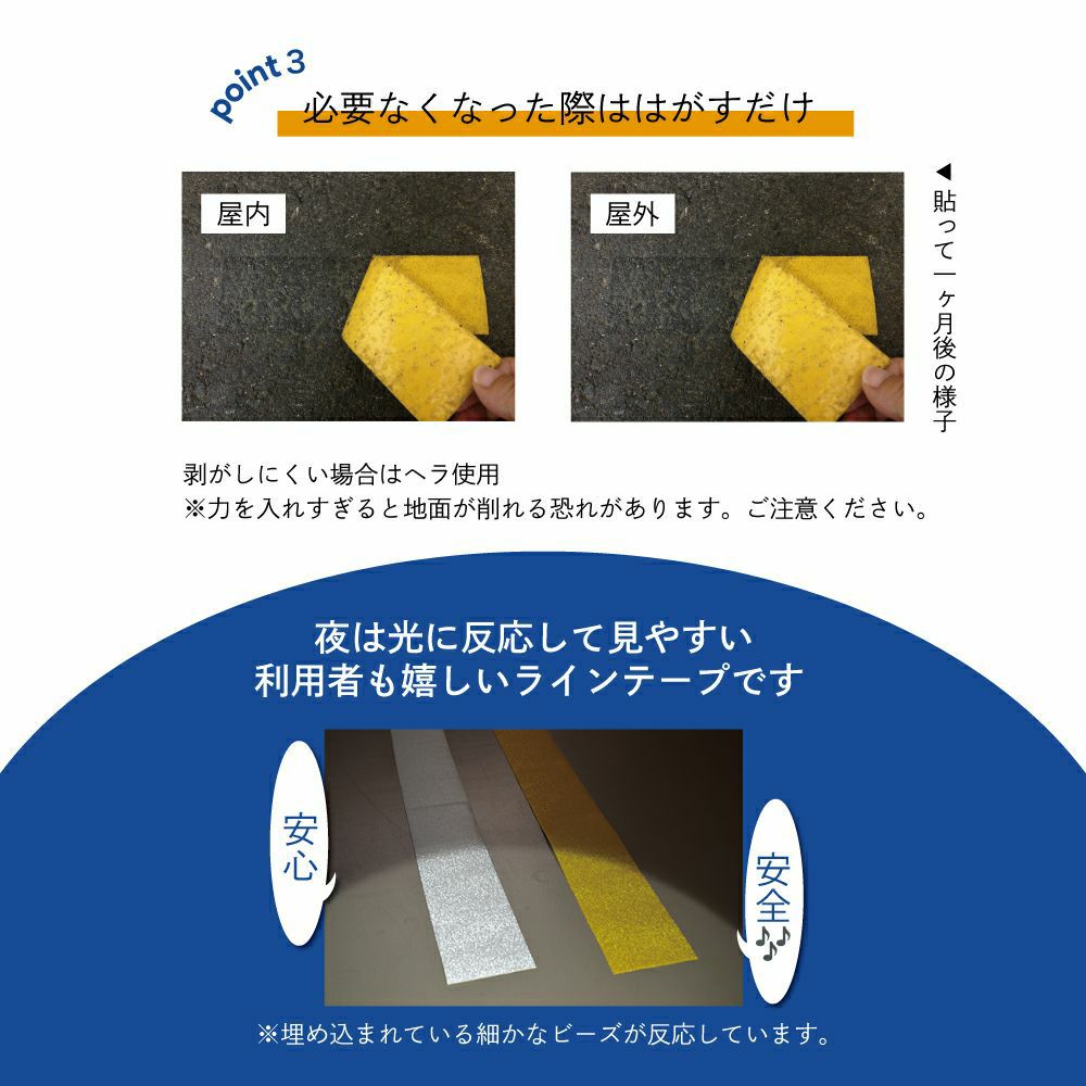 駐車場ラインテープ（幅5cm×5m）黄線 夜間でも視認性が高いガラスビーズ入り オレンジ色　アスファルト・コンクリート