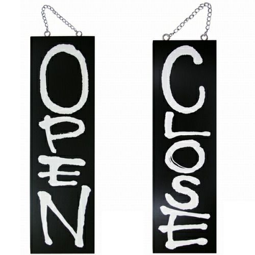 ドアプレート 木製 サイン 看板 「 OPEN CLOSE 」 オープンクローズ 両面 （ H60cm×W18cm 大サイズ 黒地 英語 手書き 筆文字風 ） メーカー直送