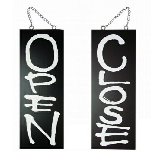 ドアプレート 木製 サイン 看板 「 OPEN CLOSE 」 オープンクローズ 両面 （ H40cm×W15cm 中サイズ 黒地 英語 手書き 筆文字風 ） メーカー直送